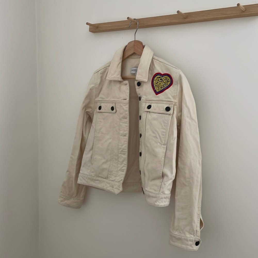 Embroidered cream denim jacket Anthropologie